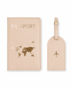 Paspoorthouder en kofferlabel set – Beige